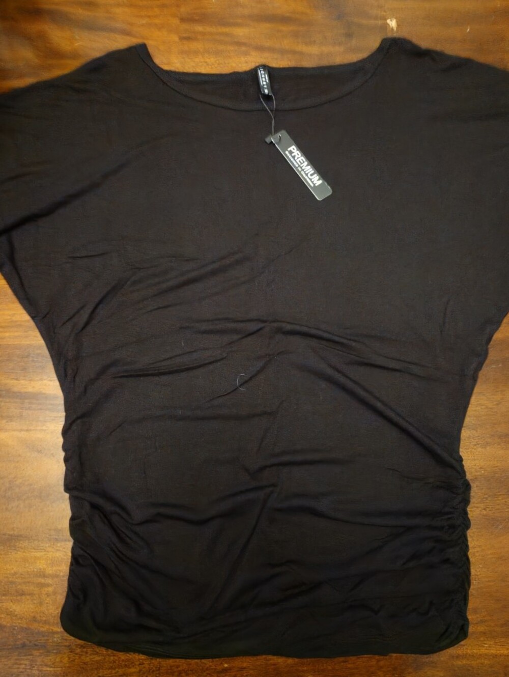 Made By Johnny Black Dolman Sleeve Ruched Side Top - Size M